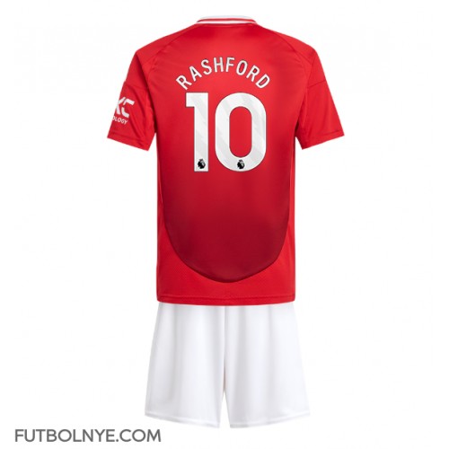 Camiseta Manchester United Marcus Rashford #10 Primera Equipación para niños 2024-25 manga corta (+ pantalones cortos)